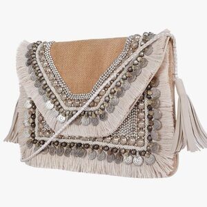 100% burlap boho handbag